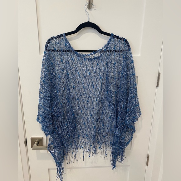 Poncho Style Cover Up with Sparkles and Fringe - Picture 1 of 3